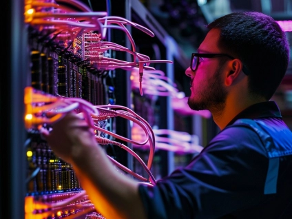 Technician with Network Rack