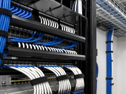 Professional network cabling installation for business WiFi, security cameras, and fiber networking in North Texas.