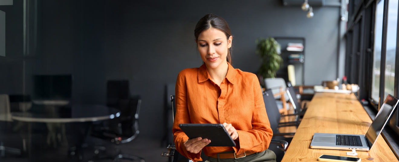 Business Woman Being Productive with Microsoft 365 Applications