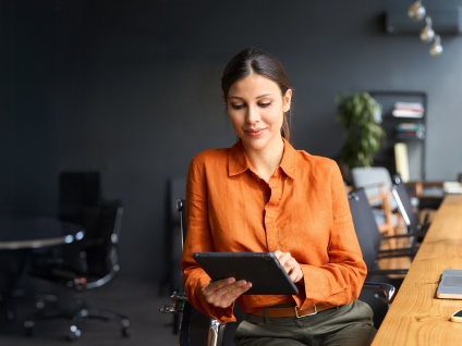 Business Woman Being Productive with Microsoft 365 Applications